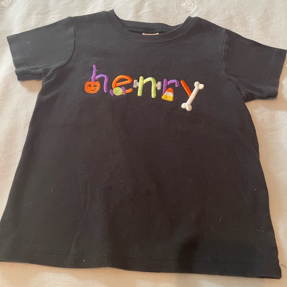 Kids Black Tee with Colorful Halloween Embroidery